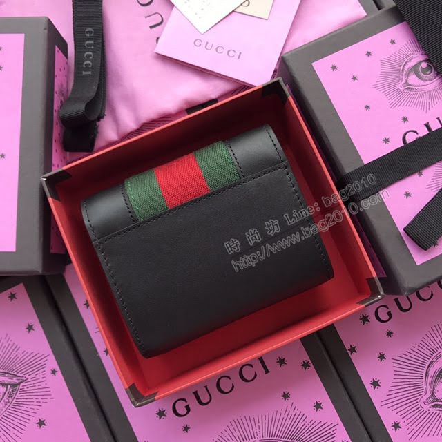 Gucci錢包 古馳新款 瑪格麗特皇后長夾 翻蓋錢包系列 Gucci女錢包 476064黑色拼色全皮  gdj1102